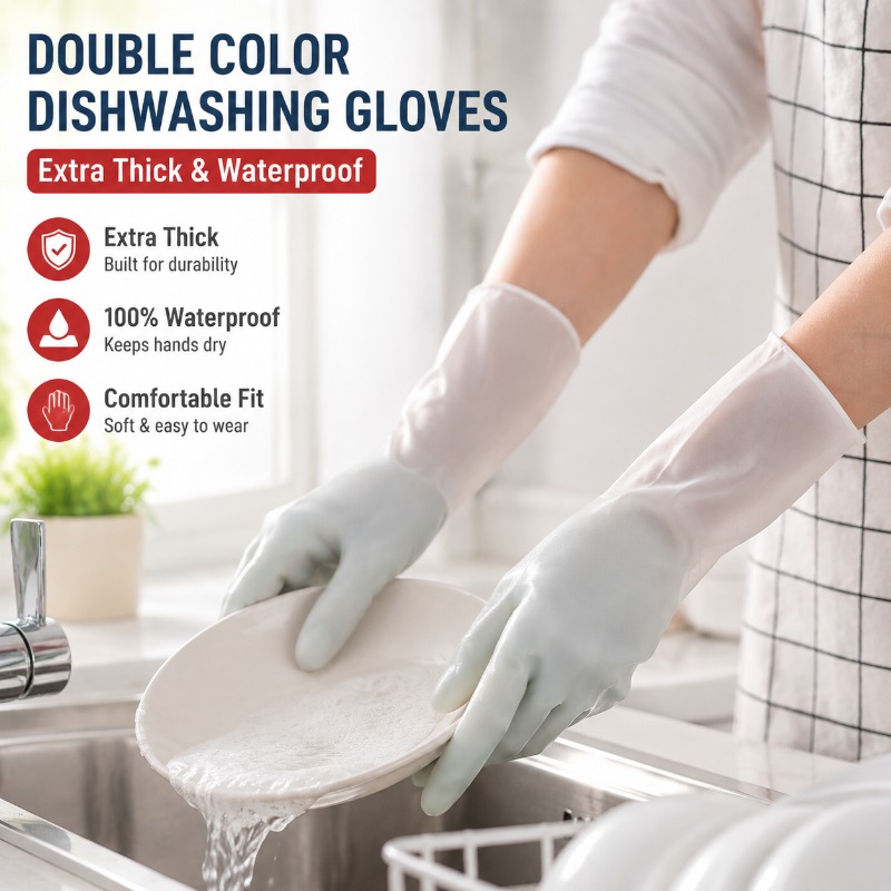 Dish Glove Rubber - PVC Zweifarbige Spülhandschuhe, extra dick, wasserdicht,