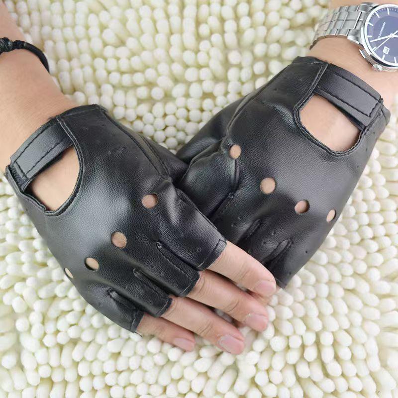 Leather Driving Glove - Unisex Kunstleder Halbfinger-Handschuhe für Theater, Punk,