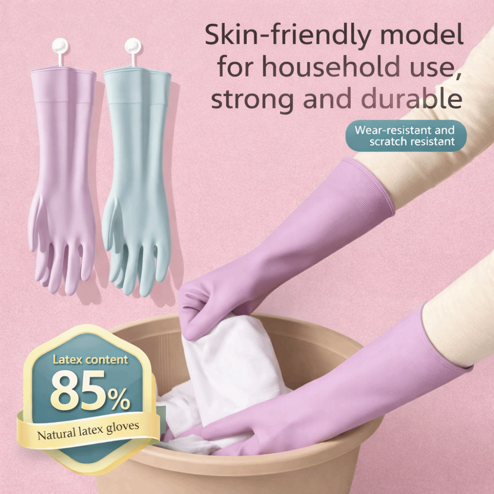 Dish Glove Rubber - Latex-Geschirrspülhandschuhe mit Baumwollfutter, wiederverwendbare Gummihandschuhe, rutschfester