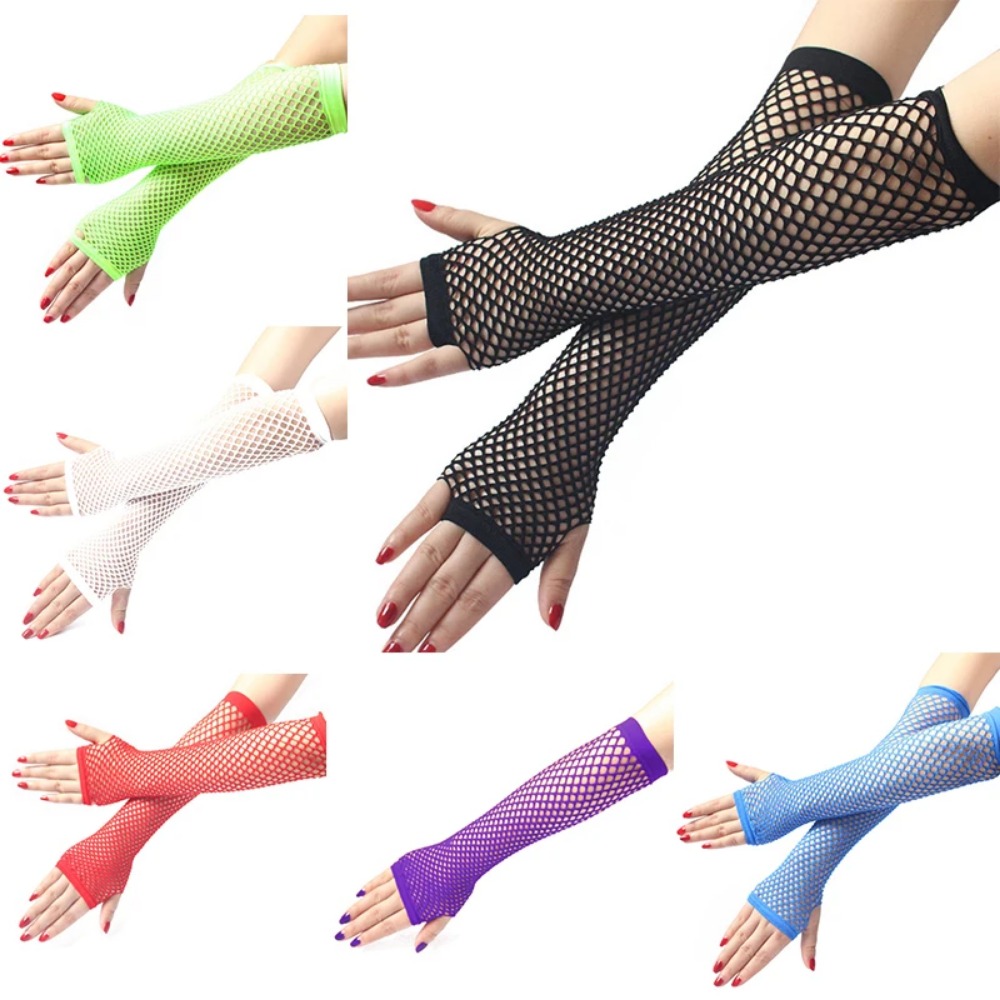Fingerless Glove Knit - Neonfarbene Netz-Langfingerhandschuhe für Damen, sexy Armwärmer,