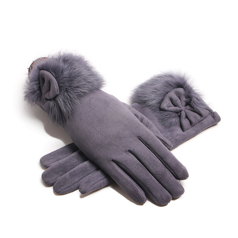 Leather Driving Glove - Winter Weiblichen Wildleder Leder Bogen Plüsch