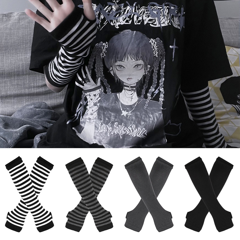 Fingerless Glove Knit - Frauen Langarm Gothic Gestreiften Fingerlose Arm